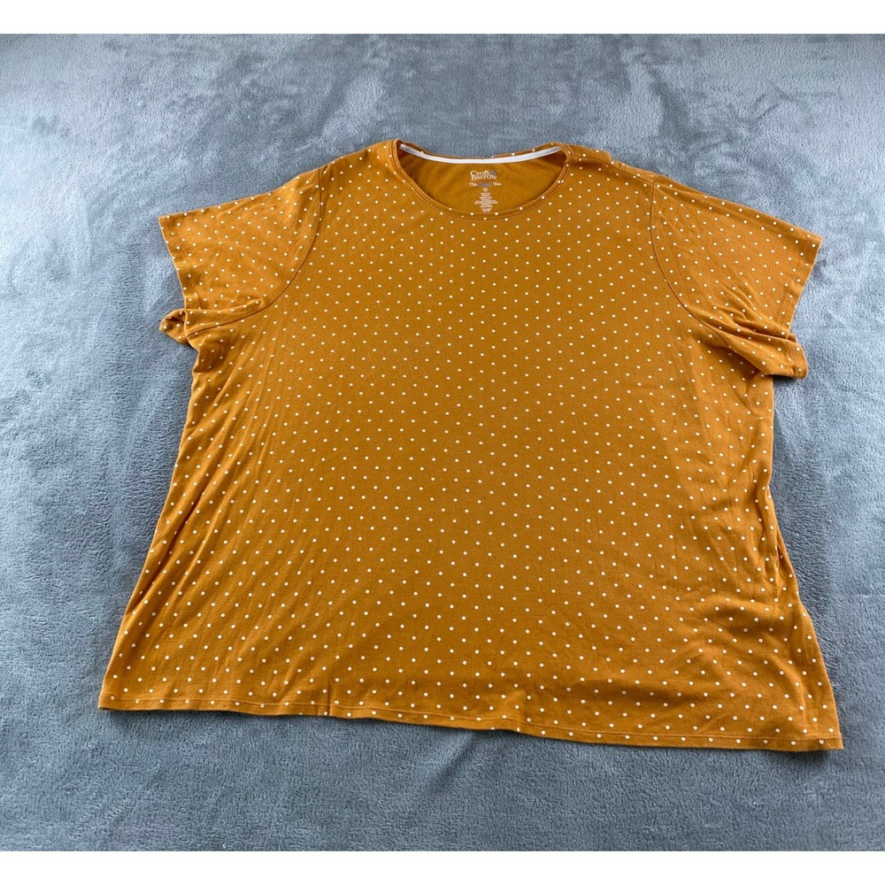 Croft & Barrow Womens Plus 3X Mustard Yellow White Polka Dot Cotton Classic Tee